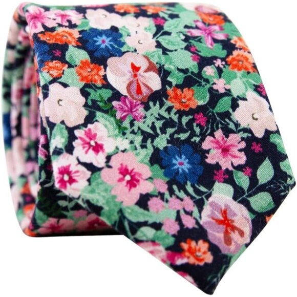 Men's Skinny Tie Floral Print Cotton Necktie Great for Weddings Abyss - Picture 1 of 8